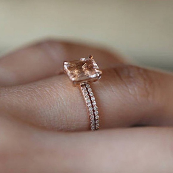 NEW 18K Rose Gold Diamond Morganite 2PC Ring Set - Picture 4 of 4